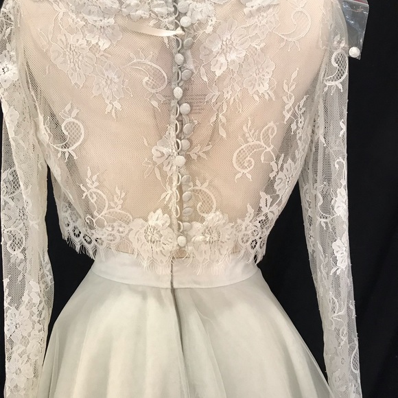 Wedding Dress Green 12 Designer Sharon Bowen Dryden 2 Piece Crop Top Prom NWT - Picture 5 of 8